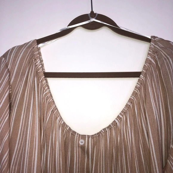 Lulus Off Shoulder Blouse Top XL Stripe Tan Cream Keyhole - Picture 5 of 10